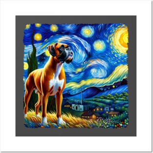 Starry Boxer Dog Portrait - Pet Portrait Posters and Art